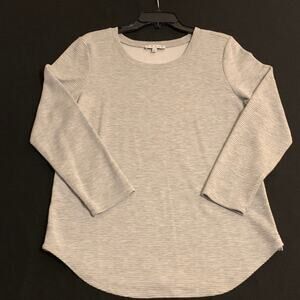 Chaus New York Womens Long Sleeve Gray Tunic Top Metallic Threads Side Zipper Lg